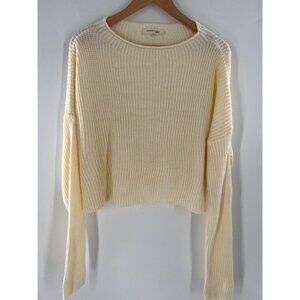 Morrisday The Label Women's Medium Cropped Knit Sweater Ivory Long Sleeve